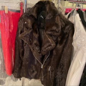 🤎 new Zara Faux Fur Collar Biker Jacket Coat Size XS